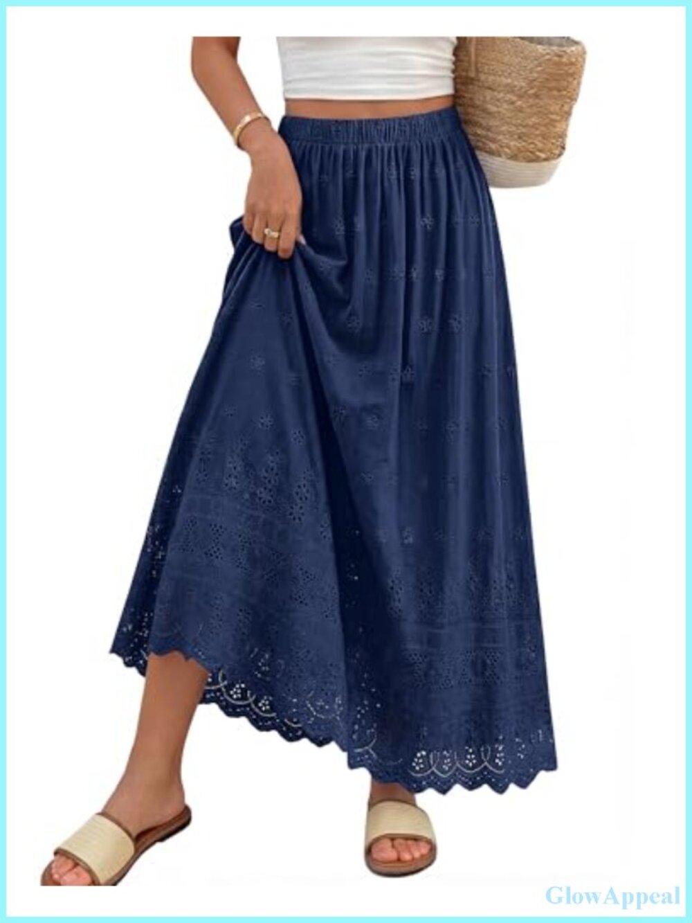 Boho Eyelet A-Line Cotton Flowy Maxi Skirt